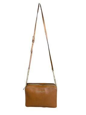 Michael Kors Jet set cognac saffiano leather gold trim adjustable crossbody
